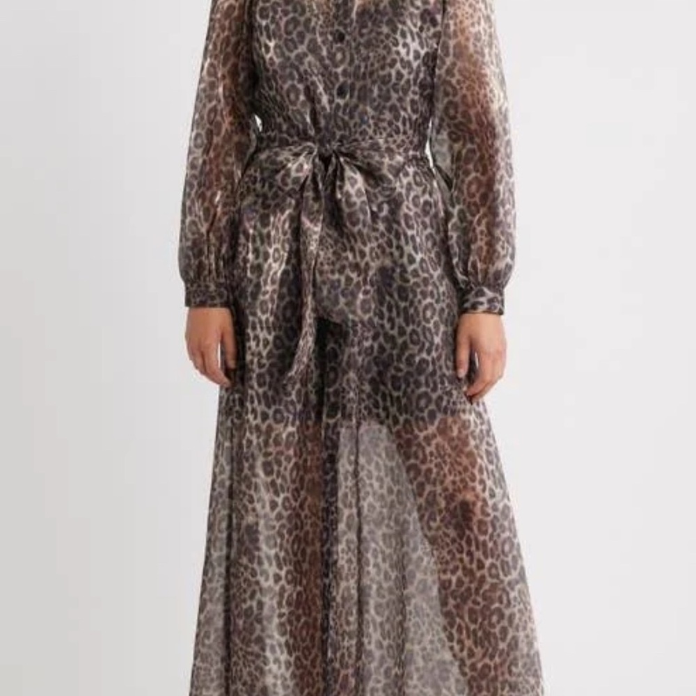 Julia Jordan Leopard Print Tie Belt Maxi Shirtdress – Size 8 – New